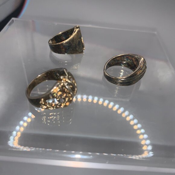 Lot of 3 Vintage Salesman Sample Men's  Electro Plated Rings UNMARKED - Picture 2 of 6